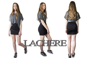 teenage girl in black pencil tube mini skirt LACHERE 