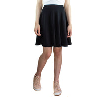 LACHERE Black Skater Skirt Knee Length Jersey A line Skirts  school work business size 4 6 8 10 12 14 jersey elasticated waist stretch 
