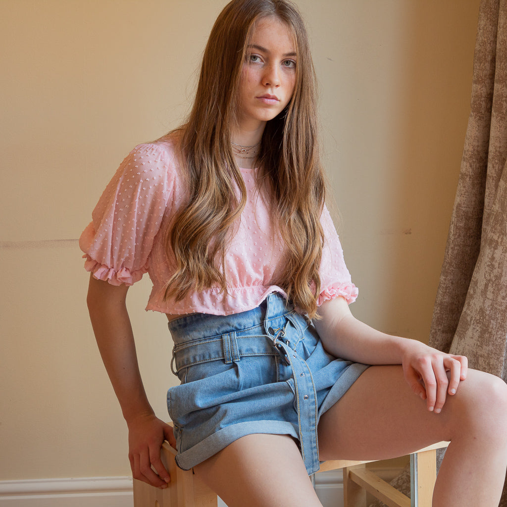 LACHERE Pink Crop Top | Puff Sleeves - LACHERE
